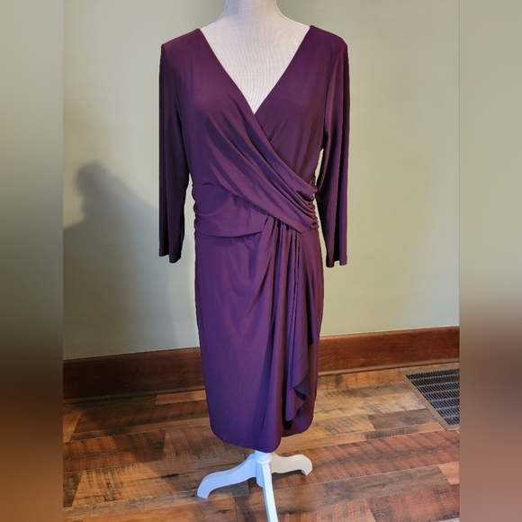 Chaps Dresses & Skirts - Eggplant Purple Long Sleeve Draped Dress by Chaps Size Large Polyester Party j4